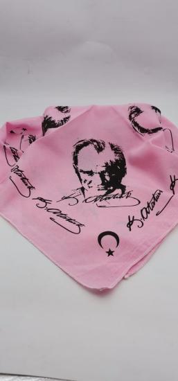 Atatürk Desenli Pembe Bandana Fular 