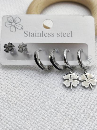 Stainless Steel GÜmüş Rengi Yonca Çoklu Çelik Küpe